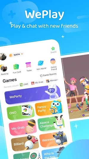 WePlay cho bạn chơi game và trò chuyện với những người bạn mới