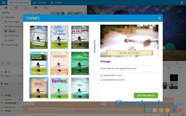 WeVideo hỗ trợ nhiều themes đẹp mắt