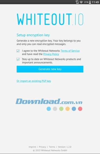 Tạo key mã hóa trên Whiteout Mail cho Android