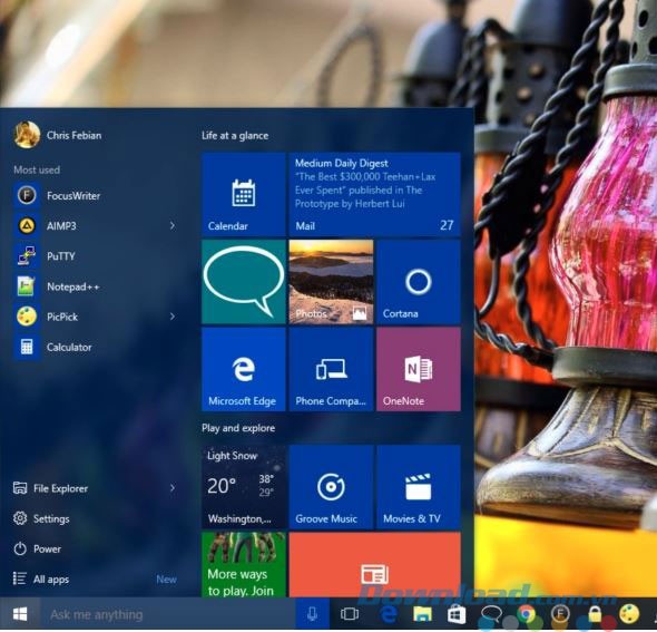Đưa ứng dụng vào Start Menu
