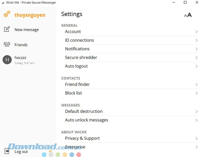 Lựa chọn cài đặt trong ứng dụng