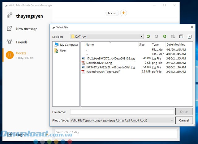 Đính kèm file khi chat