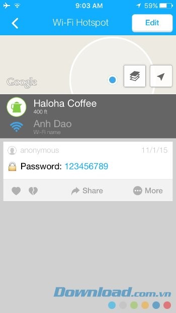 Thông tin chi tiết điểm phát WiFi