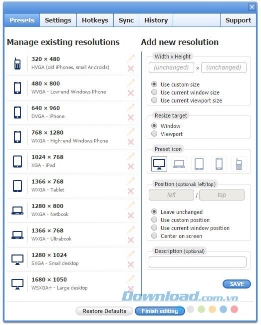 Tự tạo preset kích thước màn hình