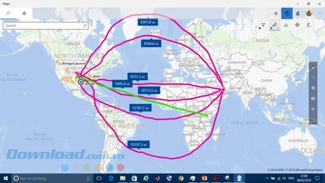 Sử dụng tính năng Inking của ứng dụng Windows Maps để đo khoảng cách giữa hai vị trí