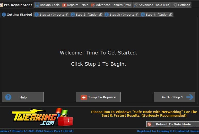 Giao diện chính của Windows Repair