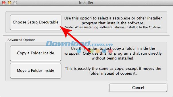 Chọn ứng dụng để chạy với Wineskin Winery