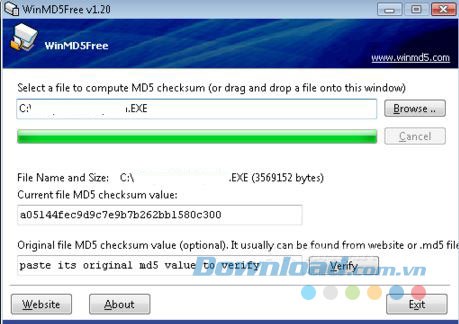 Giao diện phần mềm WinMD5Free