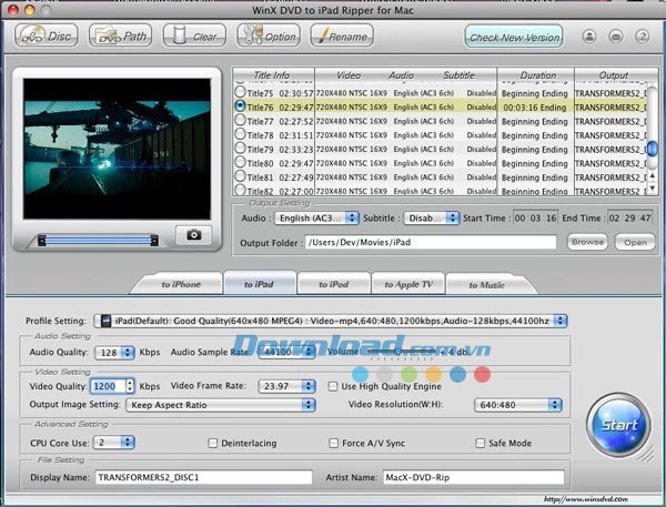 WinX DVD to iPad Ripper for Mac