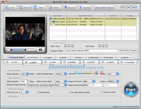 WinX HD Video Converter cho Mac
