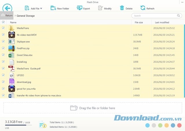 Kéo và thả các tập tin hoặc thư mục bằng ứng dụng quản lý thiết bị WinX MediaTrans cho máy tính