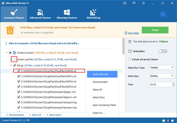 Common Cleaner là chế độ dọn dẹp cơ bản trong Wise Disk Cleaner