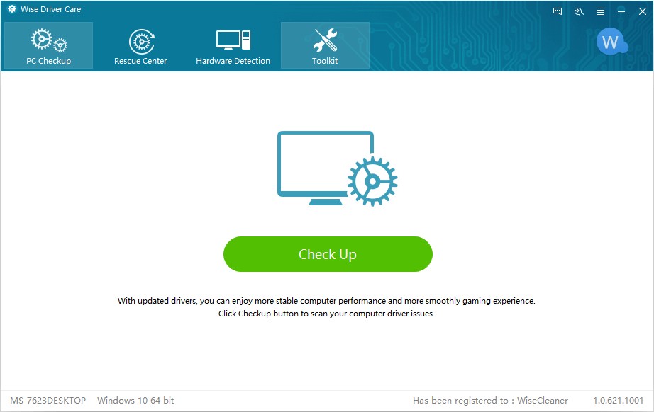 Giao diện chính ứng dụng quét và cập nhật Driver miễn phí Wise Driver Care