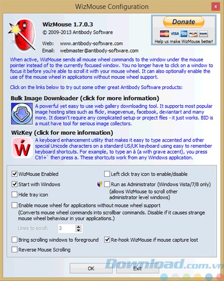 Giao diện của WizMouse