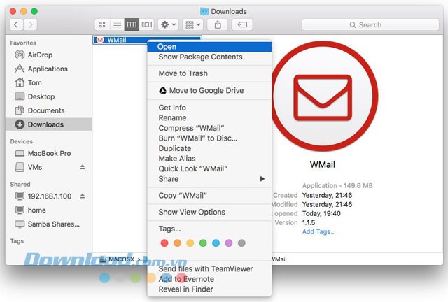 Mở ứng dụng bằng chuột phải