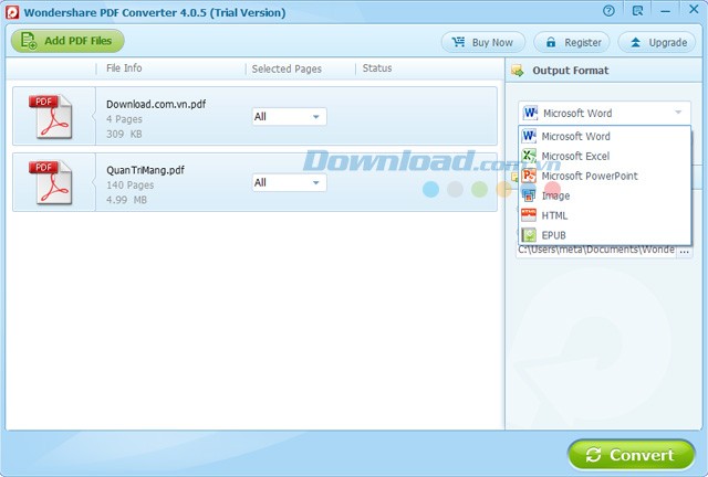 Chọn định dạng muốn chuyển đổi PDF