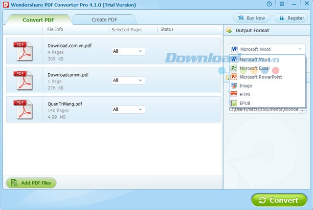 Wondershare PDF Converter Pro chuyển đổi PDF sang 6 định dạng