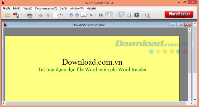 Giao diện Word Reader khi đọc file Word