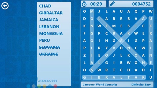Giao diện game Word Search