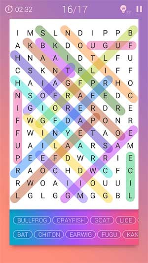 Word Search Puzzle có giao diện đầy màu sắc