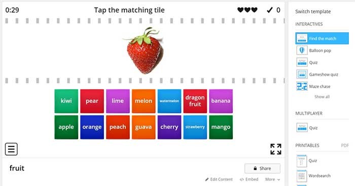 Wordwall giúp tạo các bài tập thực hành được áp dụng cho học tập và giáo dục