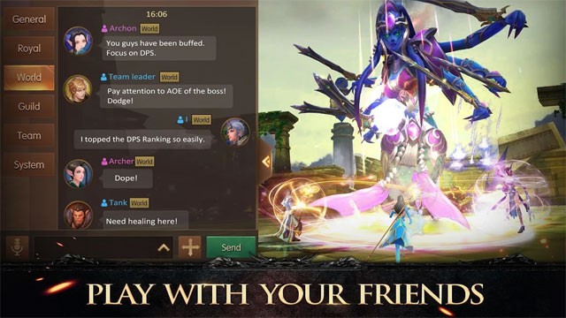 Trò chuyện và lập chiến thuật chiến đấu với bạn bè qua tính năng chat của World of Kings