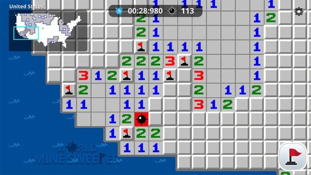 Sử dụng cờ để đánh dấu vị trí nghi ngờ có bom trong World of Minesweeper
