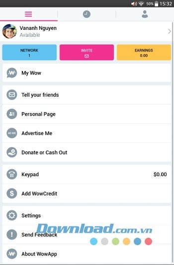 Menu ứng dụng WowApp