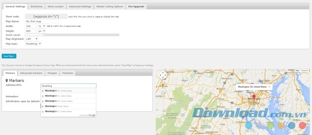 Giao diện chính của phần bổ trợ WP Google Maps