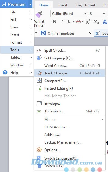 Tính năng Track Changes