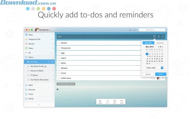 Thêm danh sách việc và nhắc nhỏ nhanh chóng