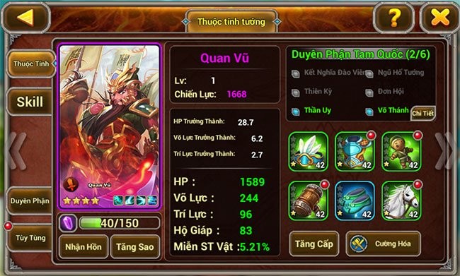 Thuộc tính của Tướng trong X Tam Quốc: 3Q Mobi