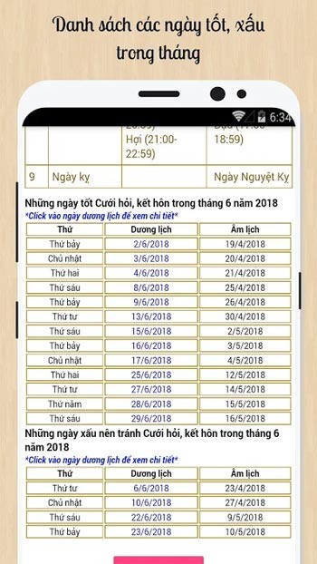 Danh sách ngày tốt, xấu