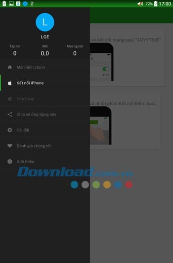 Menu ứng dụng Xender
