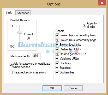 Các tùy chọn của Xenu's Link Sleuth