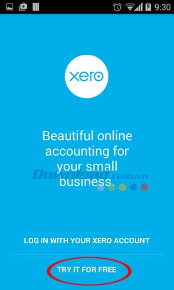 Giao diện khởi động ứng dụng Xero