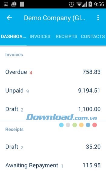 Bảng Dashboard trong Xero