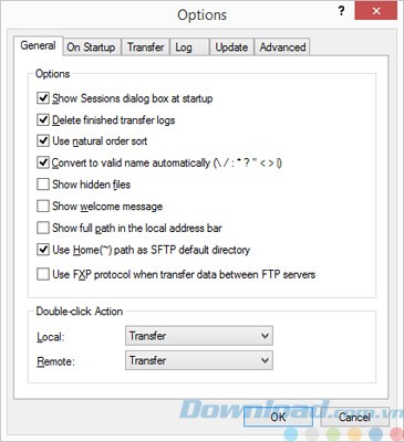Các tùy chọn của Xftp