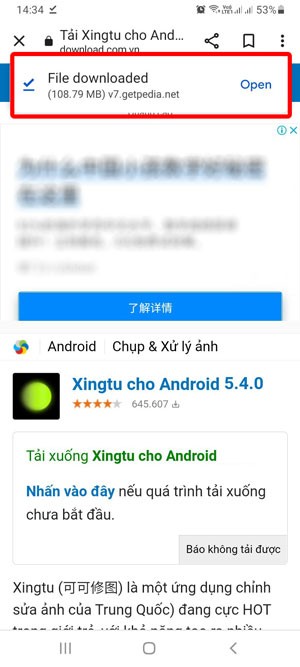 Chọn Open để mở file đã tải