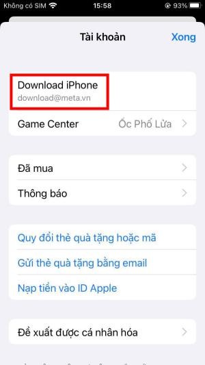 Chọn tài khoản icloud