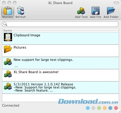Giao diện chính của ứng dụng chia sẻ clipboard XL Share Board cho Mac