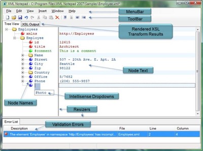 Giao diện XML Notepad