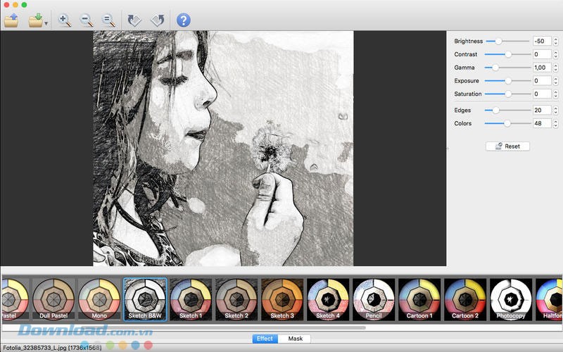 Giao diện ứng dụng chỉnh sửa ảnh XnSketch cho Mac