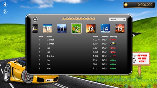 Bảng xếp hạng trong XRacer