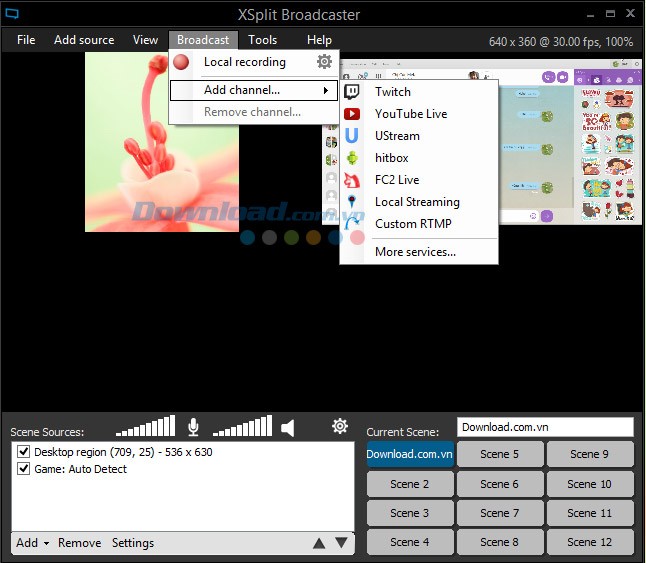Các kênh phát được XSplit Broadcaster hỗ trợ