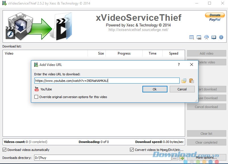 Thêm URL vào phần mềm