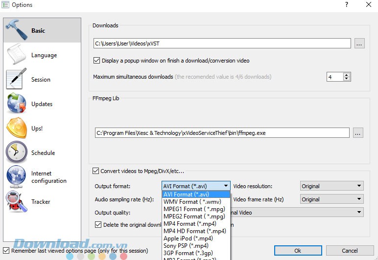 Thiết lập lựa chọn đầu ra