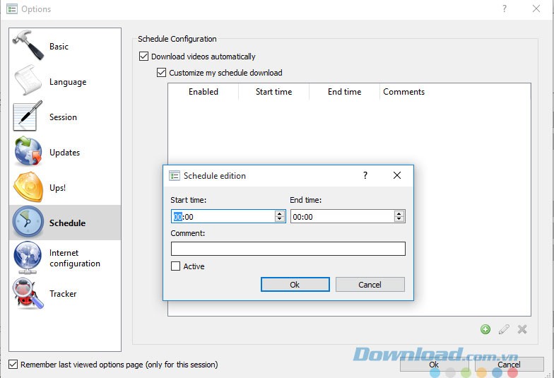 Đặt trước giờ tải video