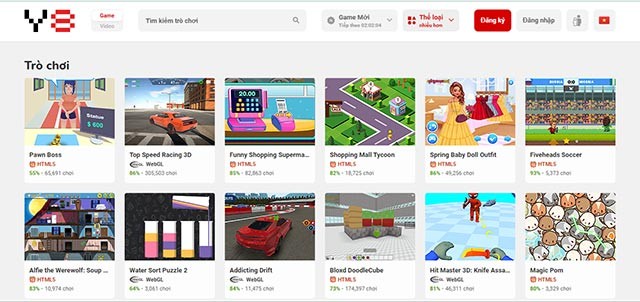 Giao diện cổng game Y8 2021 mới nhất