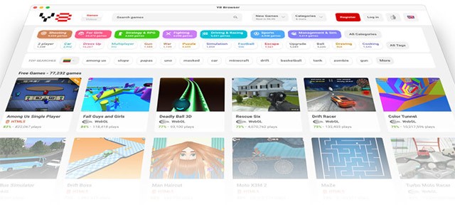 Y8 Browser là cổng game Y8 trên máy tính